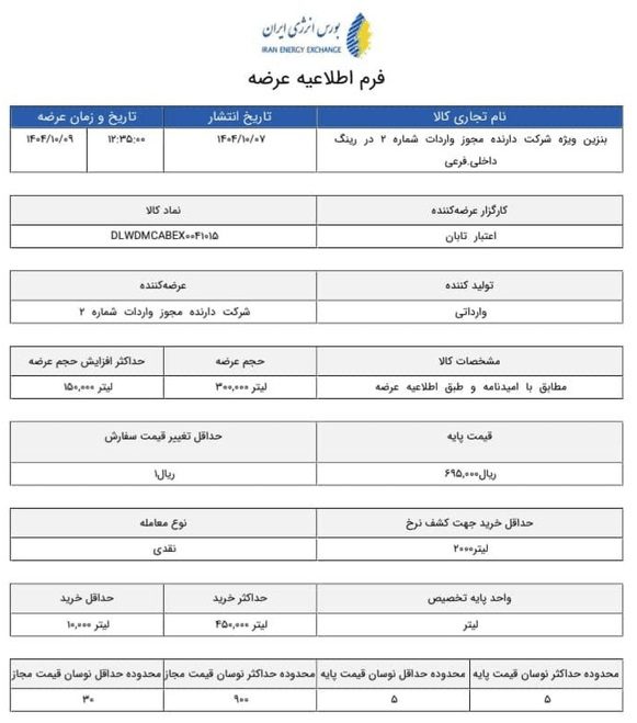افزایش قیمت بنزین سوپر وارداتی