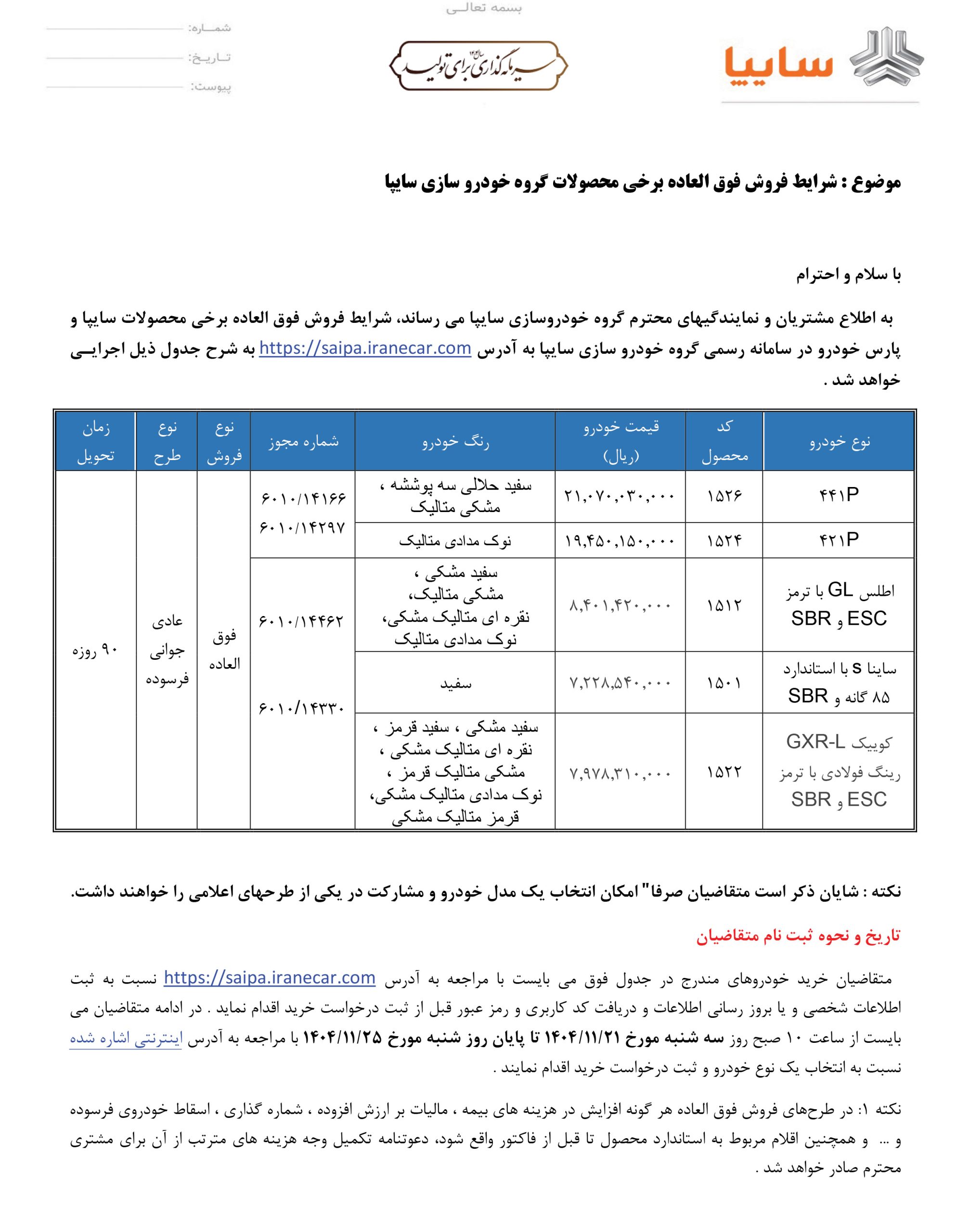 فروش فوق العاده محصولات سایپا: بهمن 1404