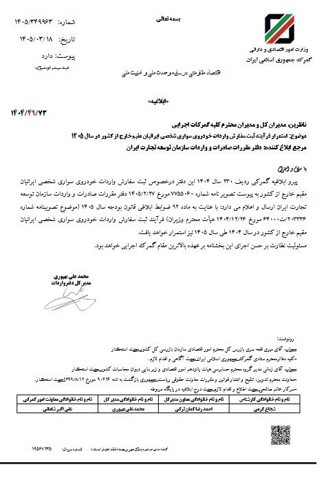 تمدید ثبت سفارش واردات خودرو ایرانیان مقیم خارج 